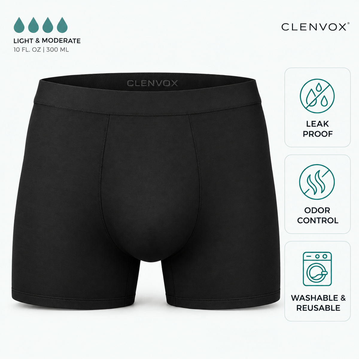 Clenvox™ Men’s Ultra-Absorbent Incontinence Boxer Brief