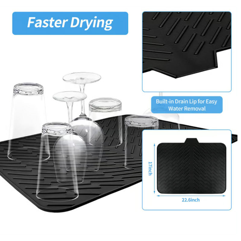 Silicone Drying Mat with Drain Lip