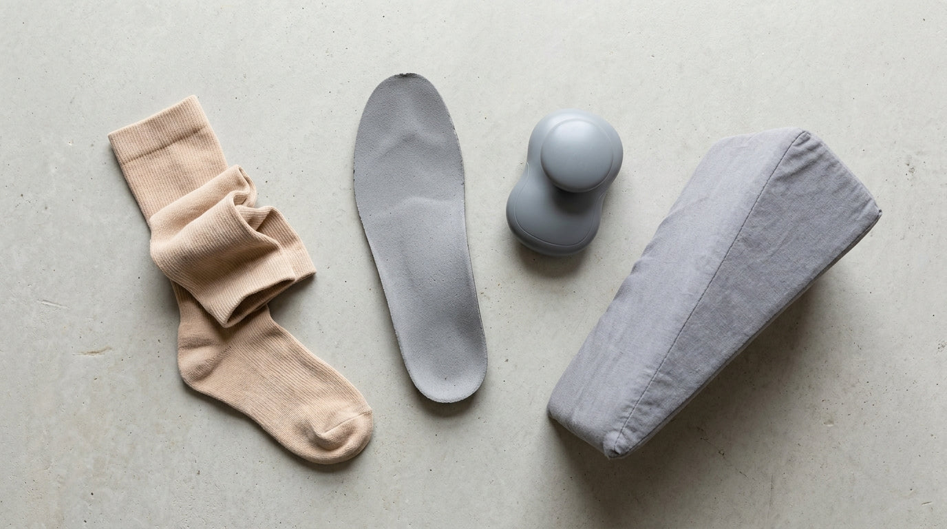 Compression socks, a leg massager, a footrest and a bottle of magnesium — the usual things people try for heavy puffy legs